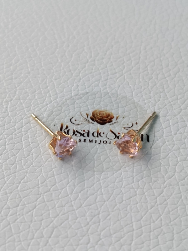 Brinco Flor Com Pedra Rosa - Imagem 2