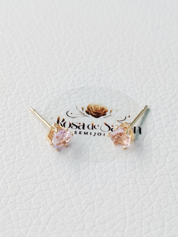 Brinco Flor Com Pedra Rosa - Imagem 4
