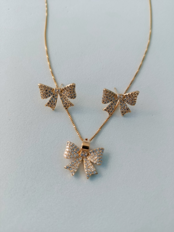 Conjunto Lacinho cravejado com micro zircônias - Imagem 2